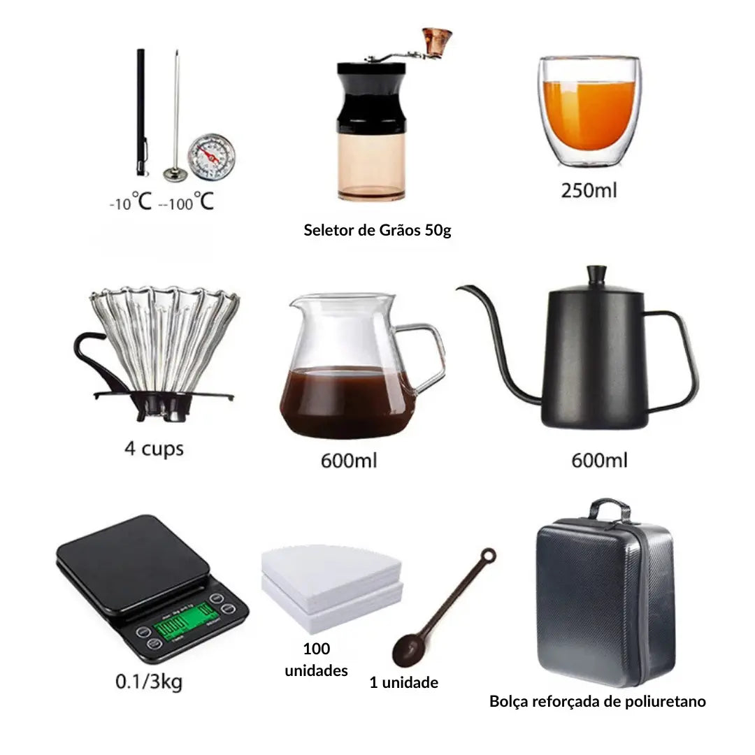 Conjunto Completo de Acessórios para Café - 10 Peças