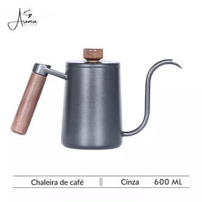 Chaleira Elegante Gooseneck 600ml com Alça de Madeira