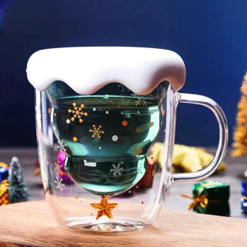 Caneca de natal xícara de chá presente de ano novo decoração conjunto árvore de natal drinkware copo festa decoração xícara de café dos desenhos animados bonito vidro