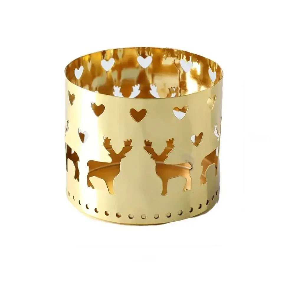 Christmas Iron Candle Holder, Hollow Elk Snowflake Candlestick, Decorações criativas de Natal, Home Table Ornamentos, Presente