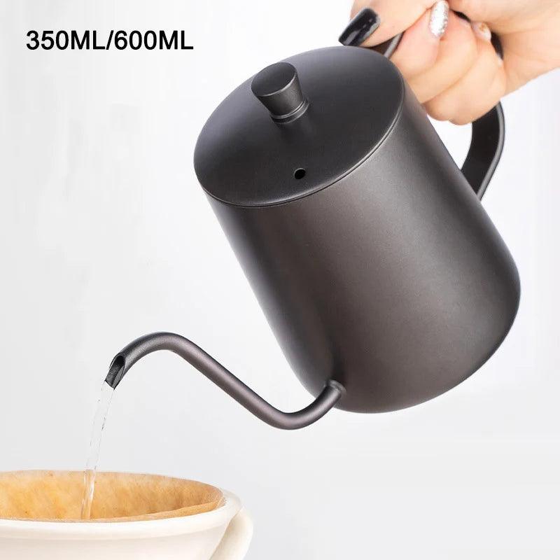 Chaleira de aço inoxidável Gooseneck Drip, revestimento antiaderente, cafeteira de boca fina, pote de chá, produto comestível, 350ml, 600ml