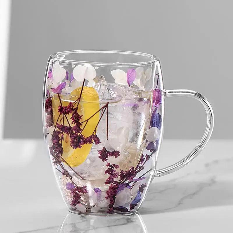 Caneca De Café De Vidro De Flor Artificial, Vidro de parede dupla, Um céu cheio de estrelas, Copos De Leite De Flores Secas, 350ml