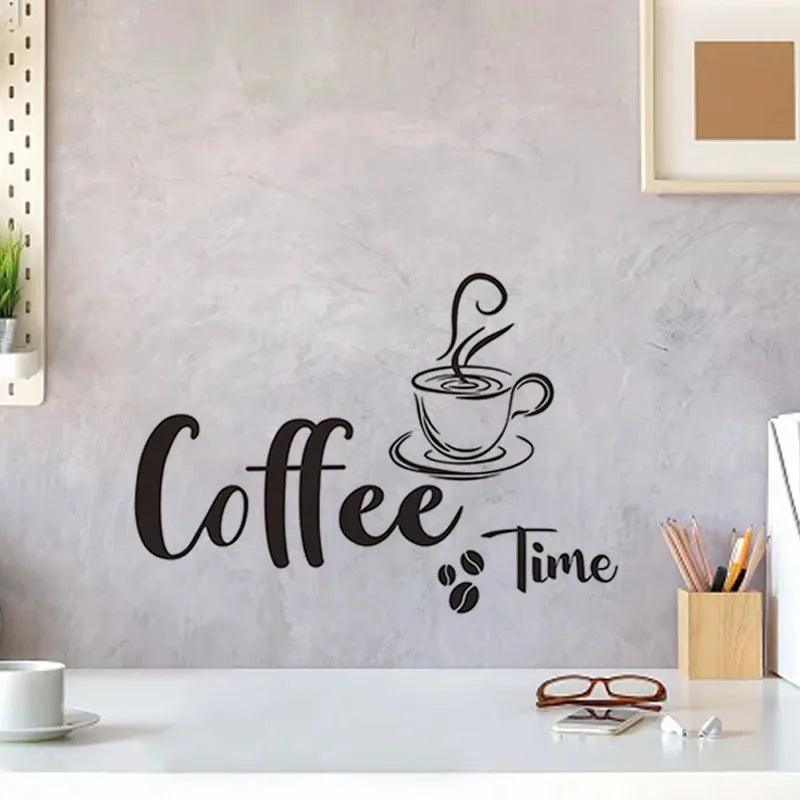 Tempo do café letras inglesas fundo Wall Sticker, Criativos, Cozinha, Cafetaria, Decorar, embelezamento