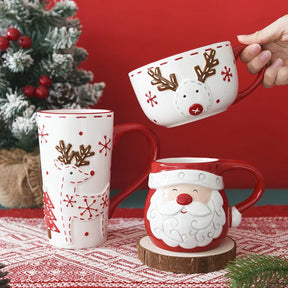 Caneca Cerâmica Natalina Nórdica - Papai Noel e Rena-Aroma da Casa