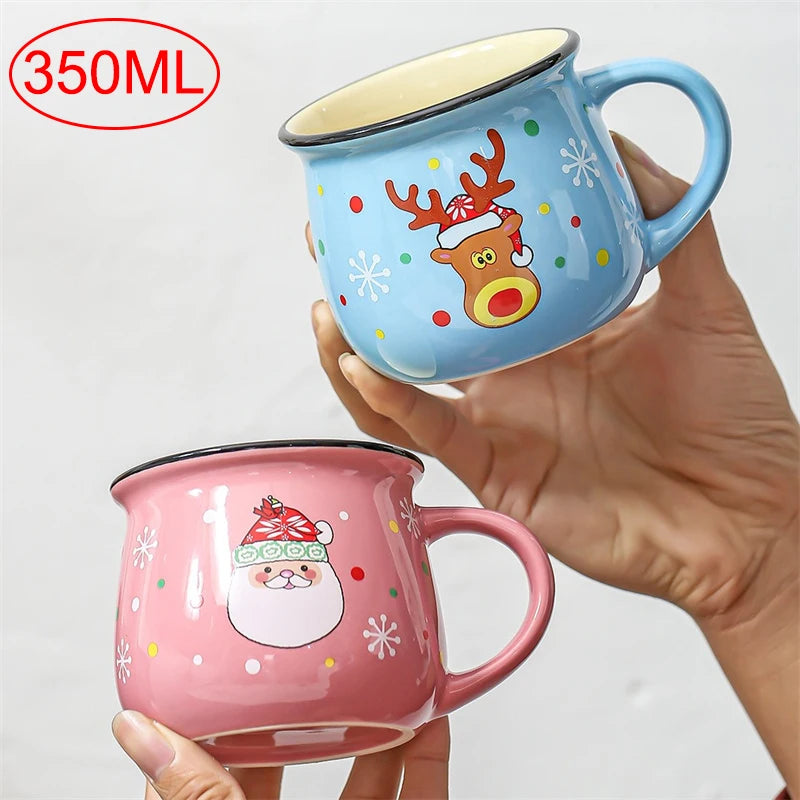 Caneca Cerâmica Grande para Escritório e Casa, Caneca de Natal, Santa Elk Mousse Cup, Leite Café Chá Copos, Xmas Gift, 350ml