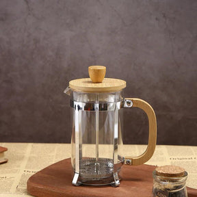 French Press Coffee Maker, alça de tampa de bambu durável, cafeteira com sistema de filtro, resistente ao calor, bule de vidro sem BPA, 350 ml, 600ml