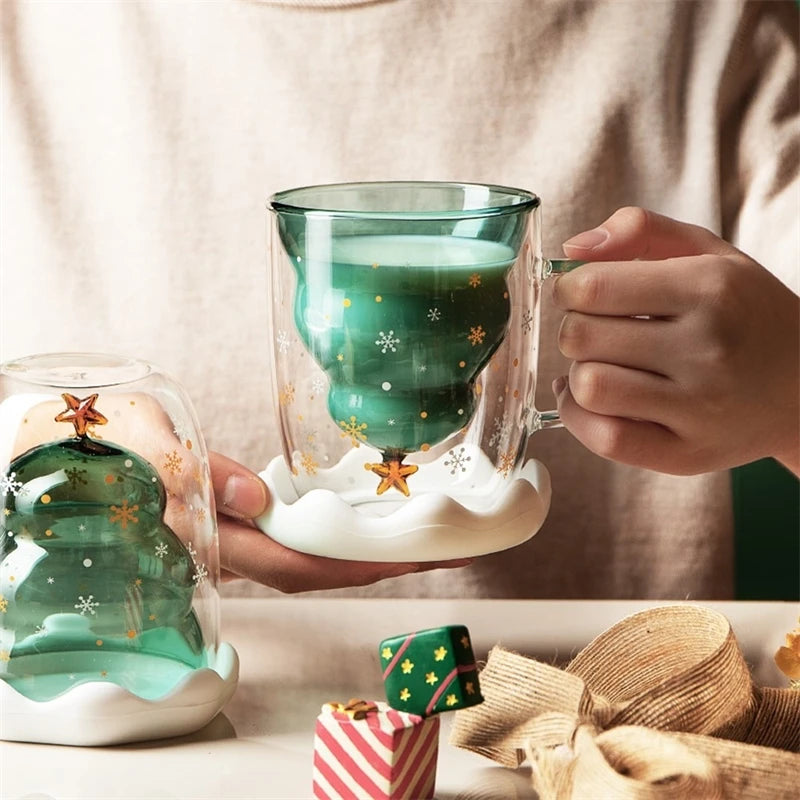 Caneca de natal xícara de chá presente de ano novo decoração conjunto árvore de natal drinkware copo festa decoração xícara de café dos desenhos animados bonito vidro