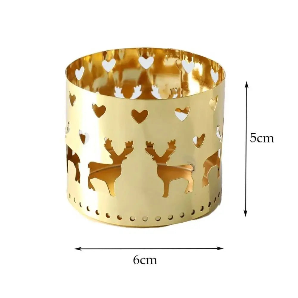 Christmas Iron Candle Holder, Hollow Elk Snowflake Candlestick, Decorações criativas de Natal, Home Table Ornamentos, Presente