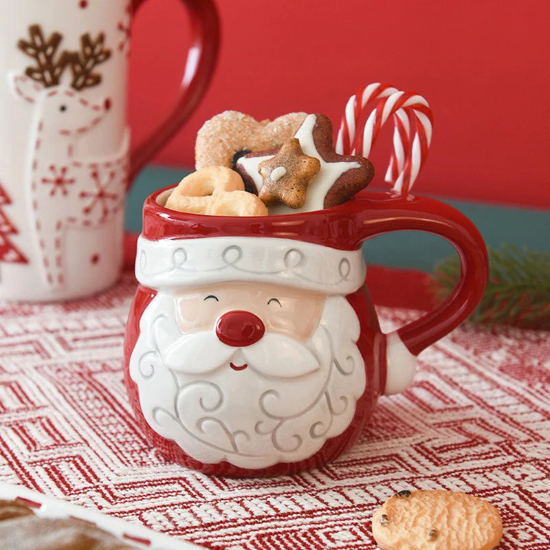 Caneca cerâmica nórdica do Papai Noel, Padrão dos desenhos animados, Mousse de Natal, Home Breakfast Sobremesa Leite Caneca para Crianças, Presente de Natal