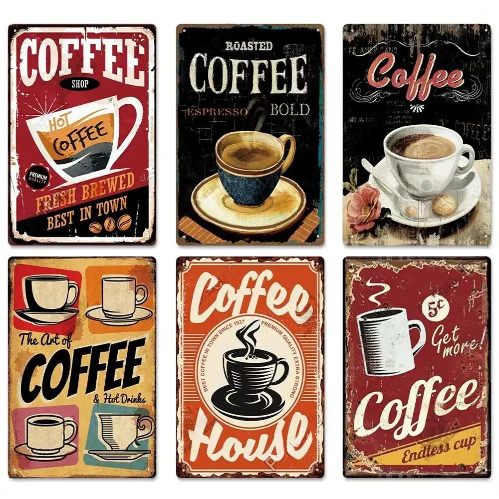 Vintage Metal Tin Signs for Coffee Bar Decor, Wall Art, cartazes, placa, decoração de parede