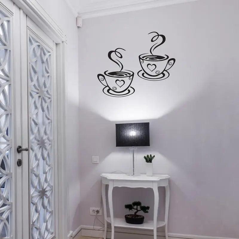 Removível Dual Coffee Cup Adesivo, DIY Caneca Decalque, Papel De Parede, Bar Wall Decor, Sinais De Cozinha, Estação De Café, Café