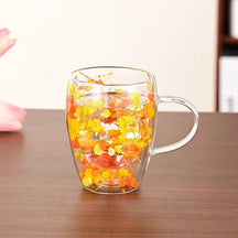 Caneca de Vidro com Flores e Parede Dupla 300ml